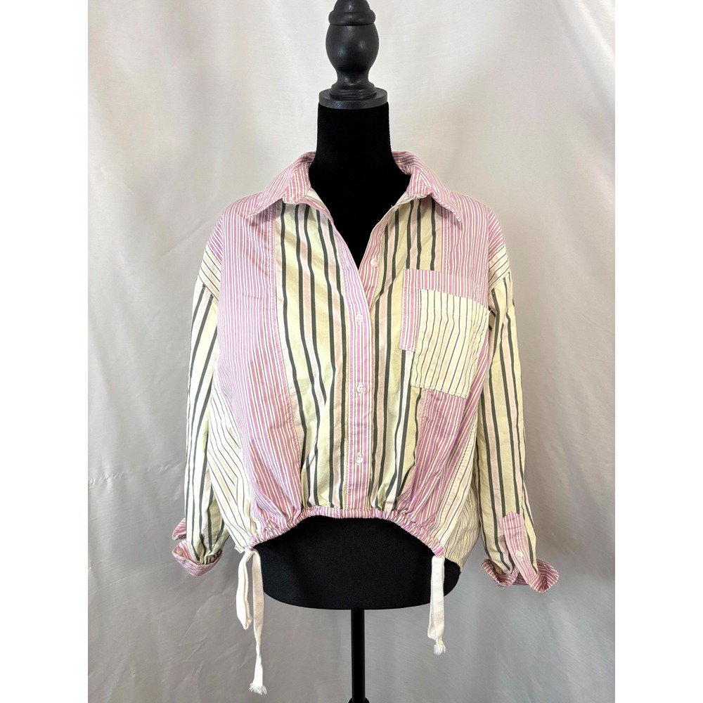 Anthropologie Drawstring Hem Button Down Shirt - Picture 2 of 8